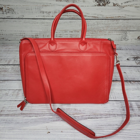 Levenger Bags Levenger Red Leather Full Zip Around Laptop Bag